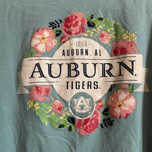 Champion LS Teal Blue Auburn Tigers Tshirt With Pink Floral Back Graphic Sz XL